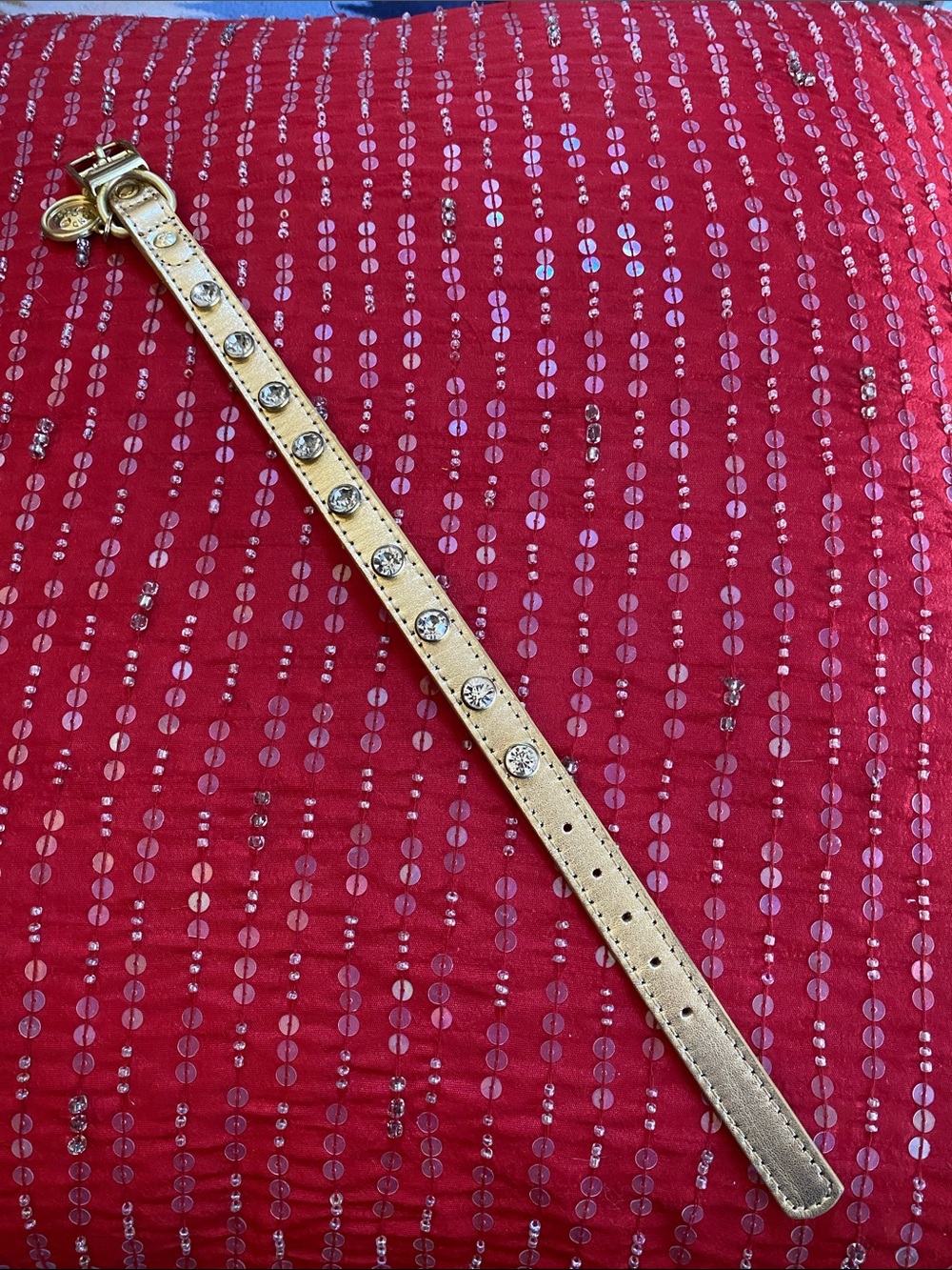 Bond&Co Gold Metallic Leather Crystal Encrusted Pet Collar